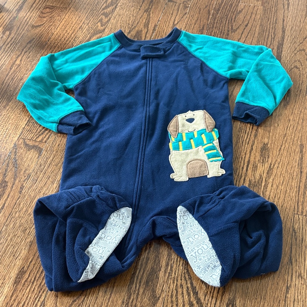 Carter's Navy and Teal Footie with Dog Design